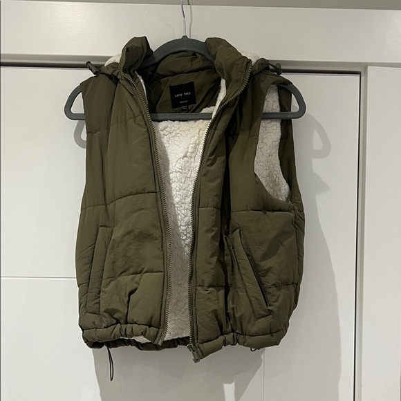 Jackets & Blazers - Olive Green Puffer Vest with Sherpa Lining
